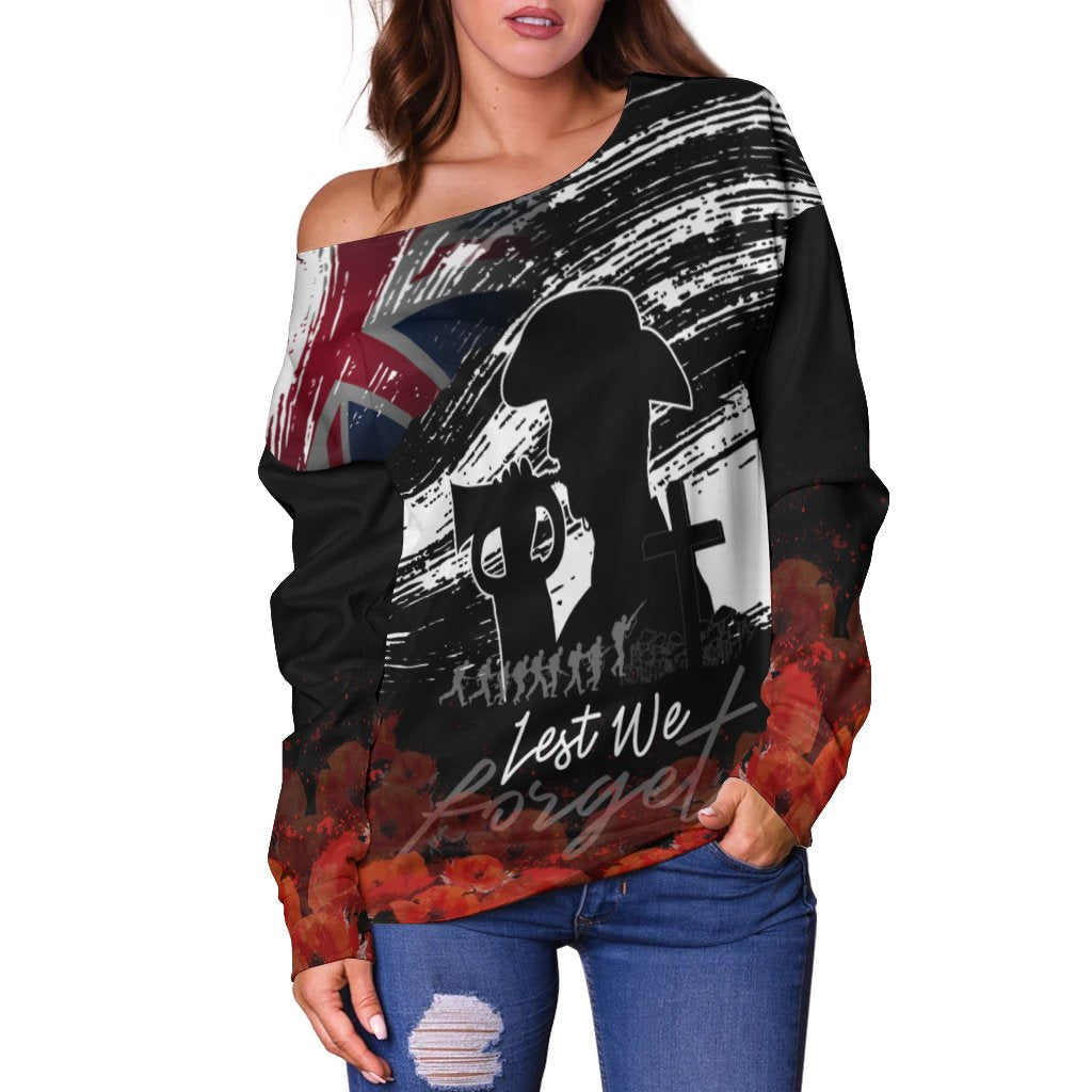 Anzac Day Women's Off Shoulder Sweater - Remembrance Anzac - Vibe Hoodie