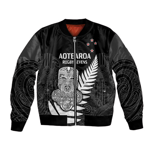 custom-text-and-number-aotearoa-rugby-sevens-all-black-tiki-fern-bomber-jacket