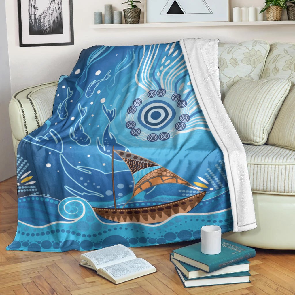 premium-blanket-aboriginal-view-sea-with-fish-and-boat