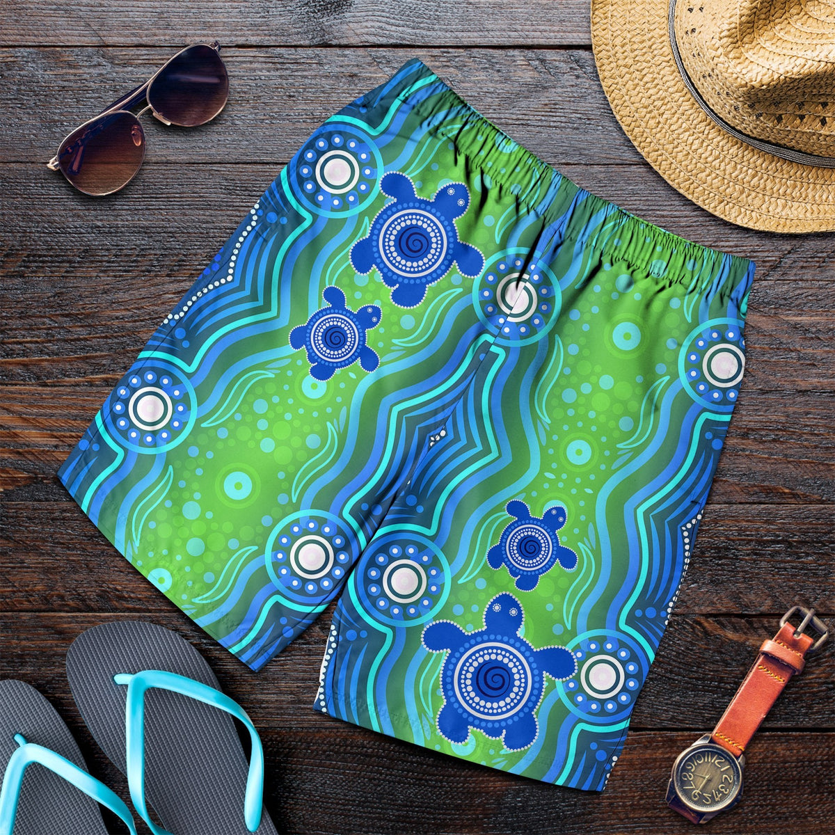 1staustrali-aboriginal-mens-shorts-aboriginal-turtle-family