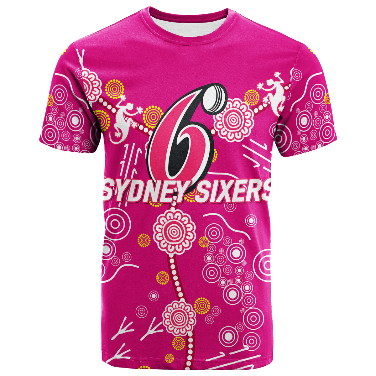 (Custom Personalised) Sydney Sixers Aboriginal Art Cricket 2022 T-Shirt - LT12
