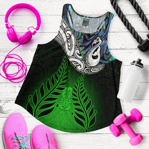 New Zealand Maori Women Racerback Tank - Manaia Paua Shell Glitter Green LT4 - Vibe Hoodie