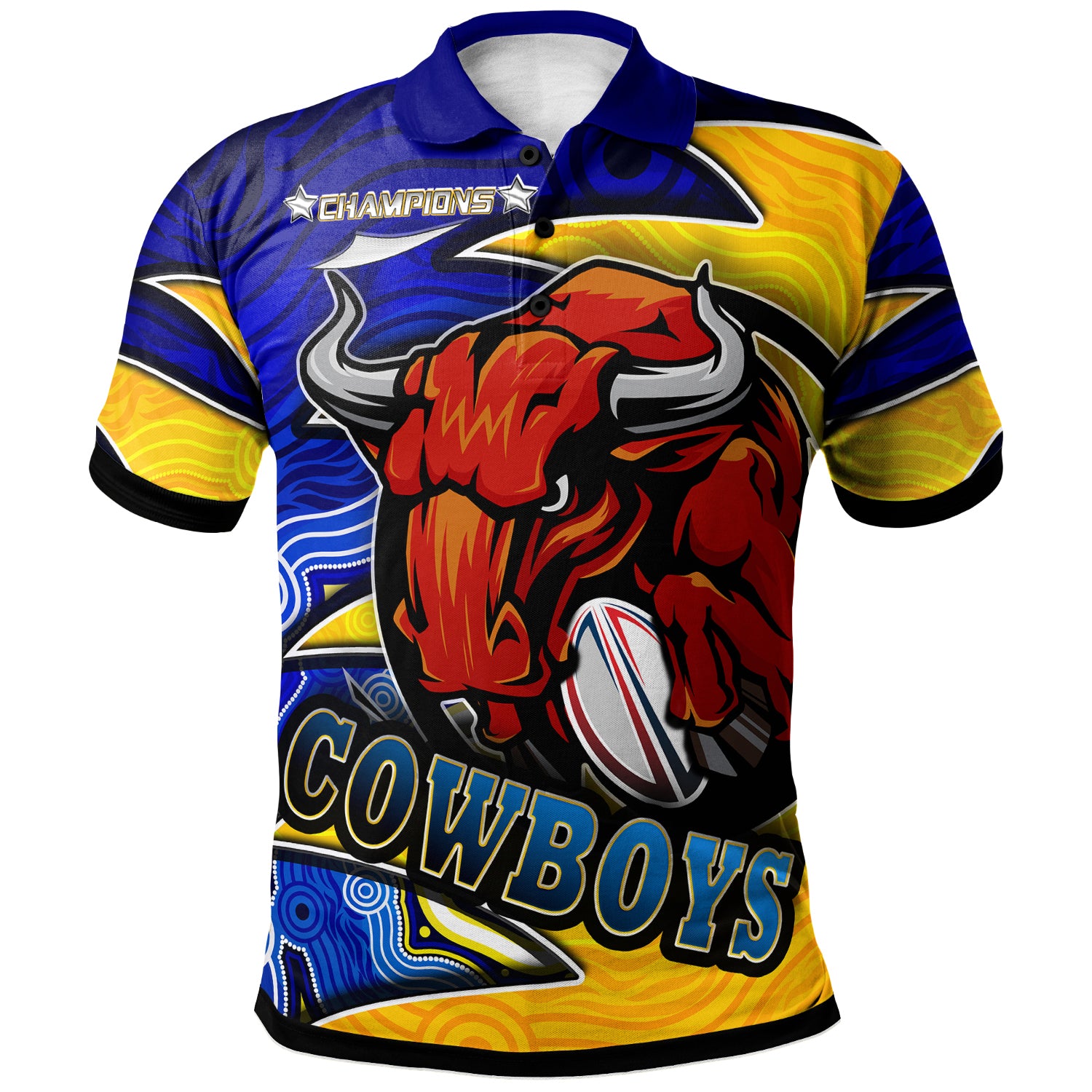 cowboys-rugby-polo-shirt-custom-bull-rugby-ball-with-aboriginal-style-pattern-personalised-player-and-number-polo-shirt