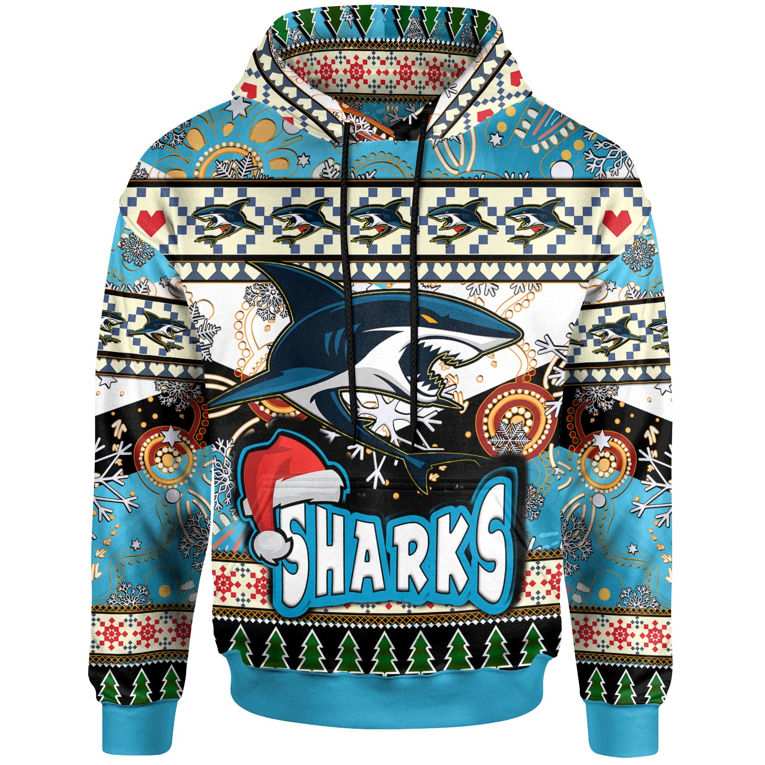 sharks-rugby-christmas-hoodie-custom-xmas-sharks-christmas-balls-snowflake-with-aboriginal-patterns-hoodie
