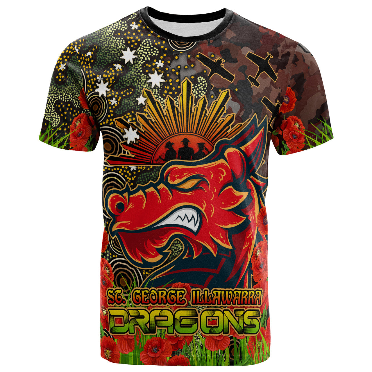 stgeorge-rugby-t-shirt-custom-anzac-dragons-with-remembrance-poppy-and-indigenous-patterns-t-shirt