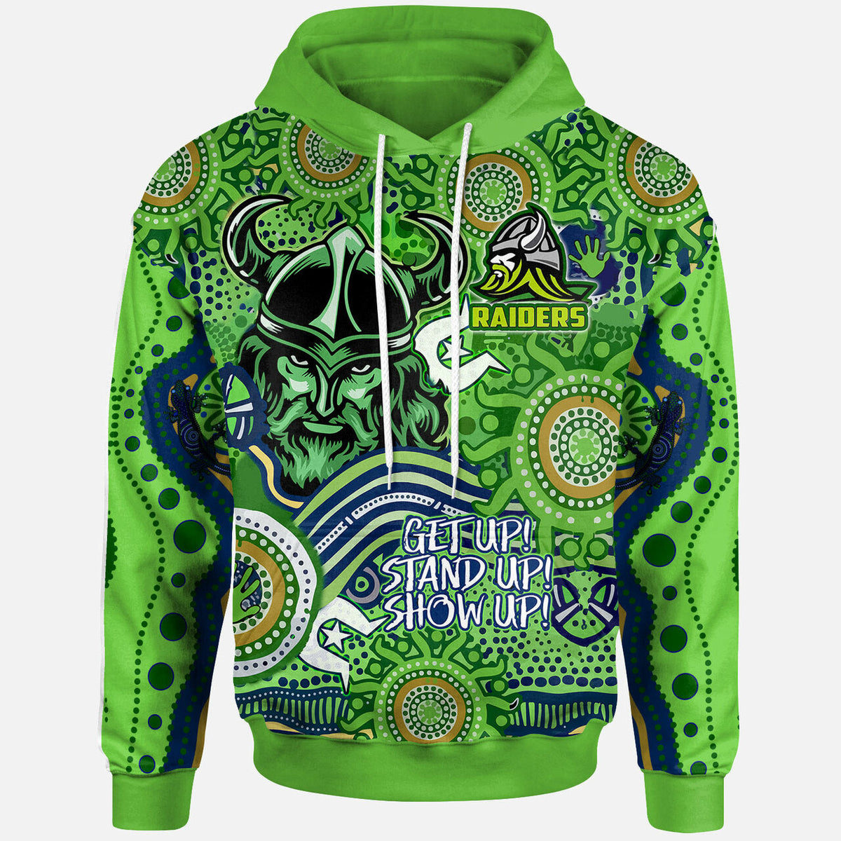 raiders-rugby-naidoc-week-watercolour-dot-painting-hoodie-custom-canberra-raiders-getting-up-standing-up-showing-up