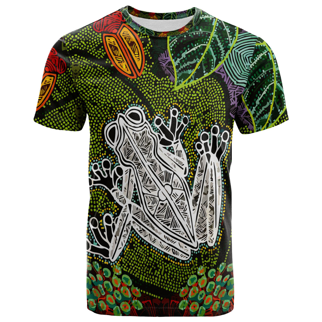 australia-aboriginal-inspired-custom-t-shirt-indigenous-watercolor-dot-art-frog