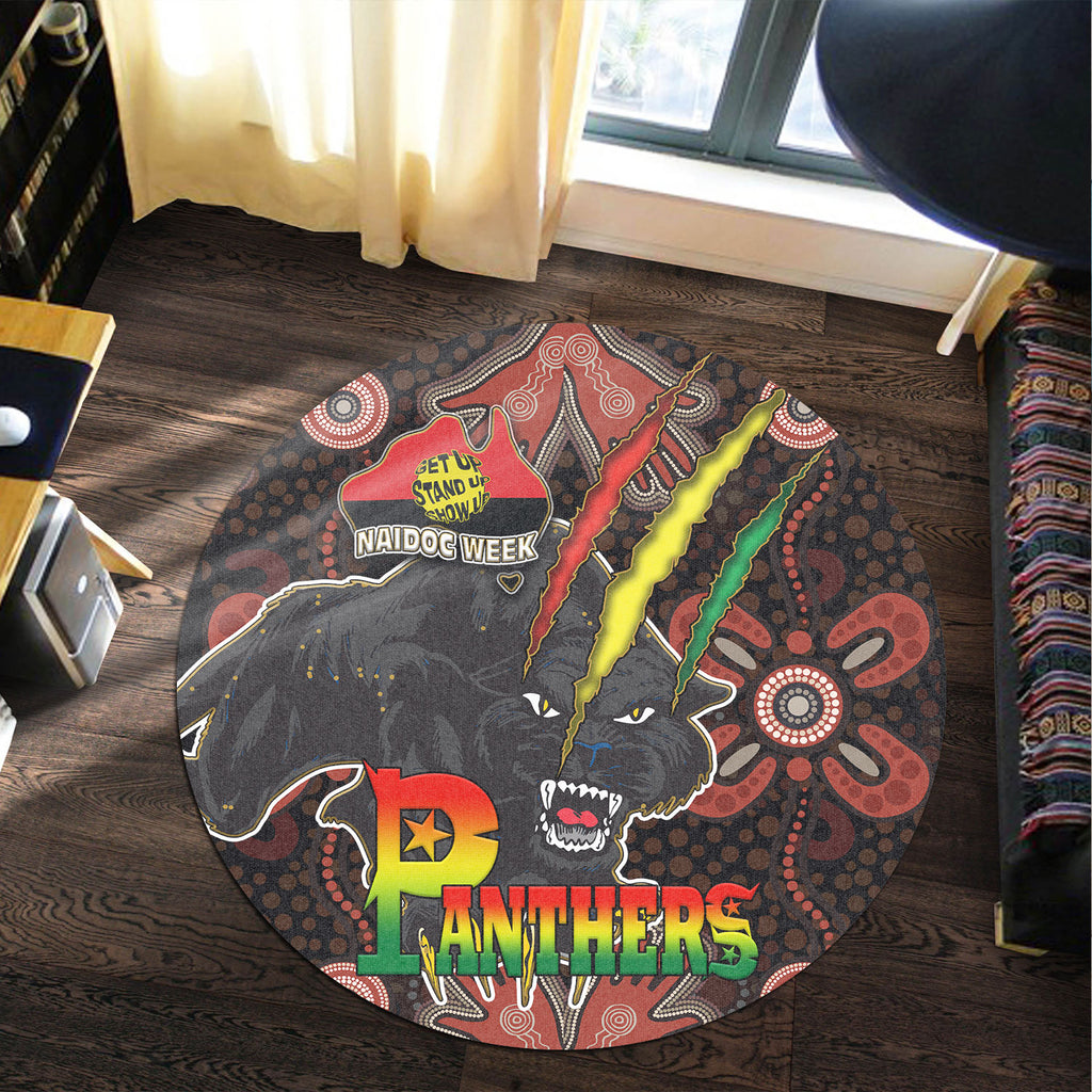 panthers-rugby-round-rug-naidoc-week-panther-with-aboriginal-dot-design-background-get-up-stand-up-show-up-round-rug