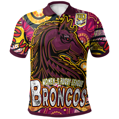 nrlw-broncos-rugby-polo-shirt-custom-broncos-rugby-womens-rugby-league-aboriginal-dot-painting-polo-shirt