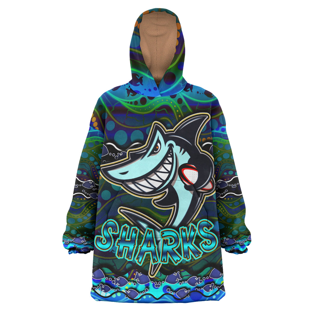 sharks-rugby-snug-hoodie-custom-sharks-rugby-with-fish-aboriginal-style-personalised-player-and-number-oodie-blanket