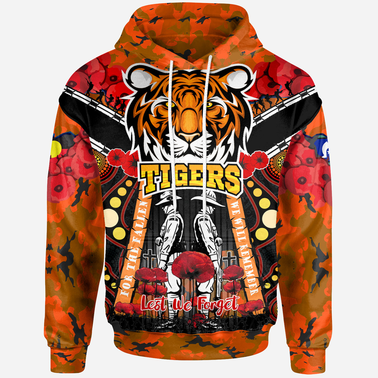 tigers-rugby-anzac-day-watercolour-hoodie-custom-remembrance-west-tigers-with-poppy-flower
