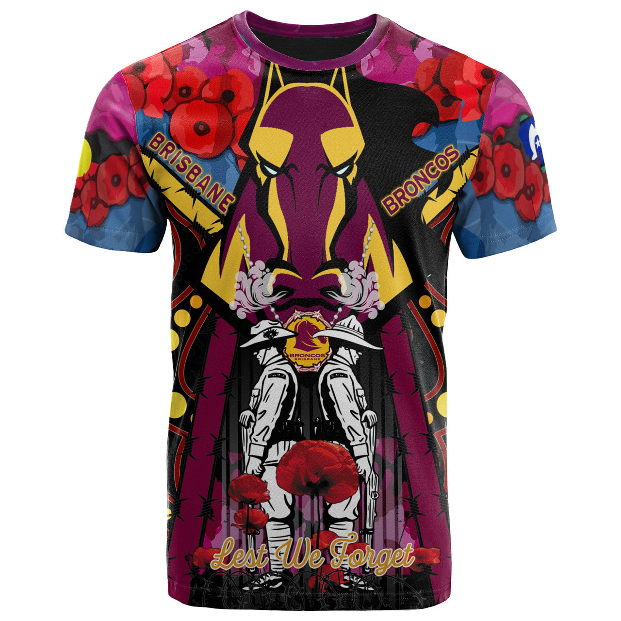 broncos-rugby-aboriginal-anzac-day-custom-t-shirt-remembrance-indigenous-broncos-with-poppy-flower