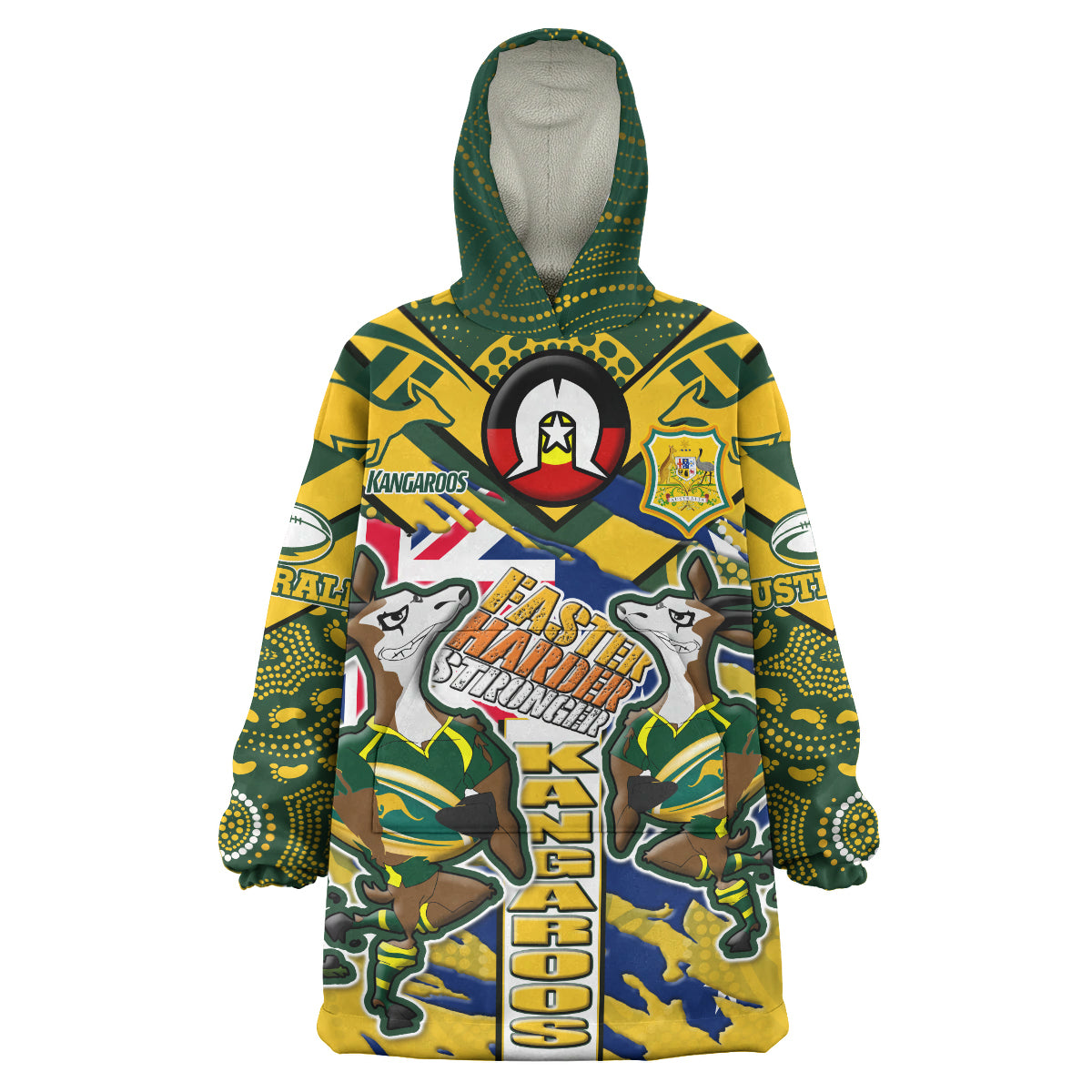 australia-national-rugby-league-team-snug-hoodie-custom-faster-harder-stronger-kangaroos-squad-aboriginal-pride-oodie-blanket