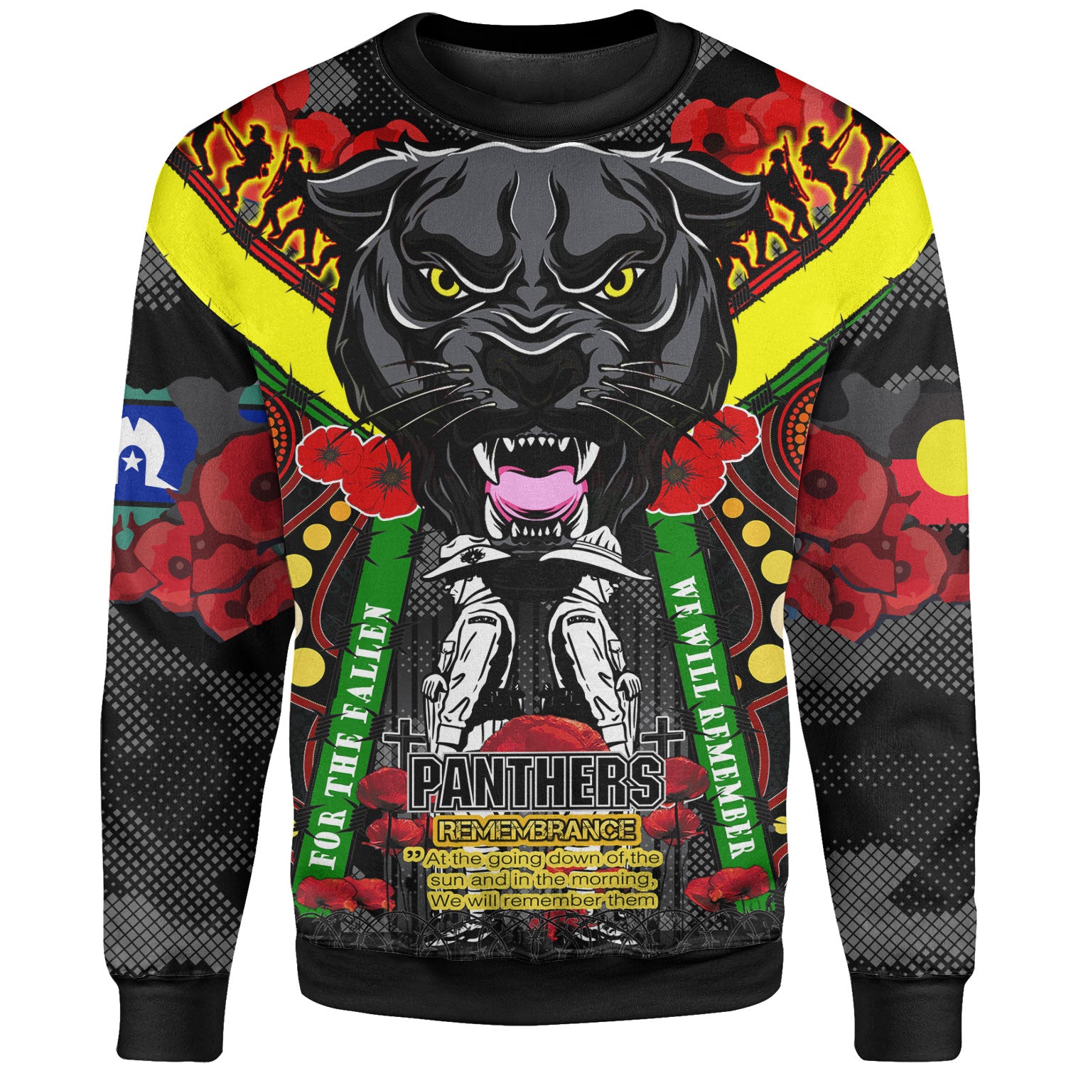 panthers-rugby-anzac-watercolour-sweatshirt-custom-remembrance-chocolate-soldiers-with-poppy-flower-sweatshirt