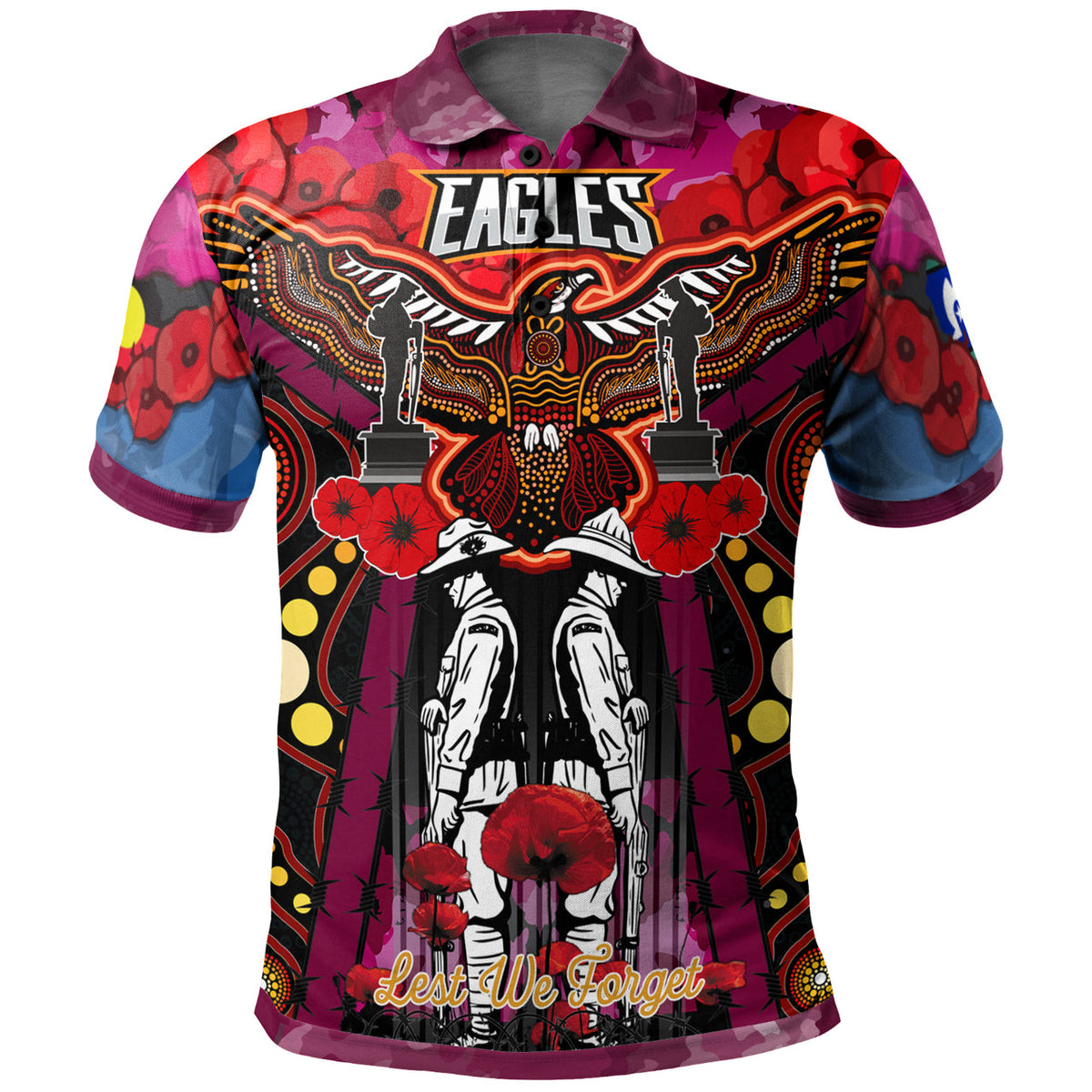 eagles-aboriginal-rugby-anzac-day-custom-polo-shirt-remembrance-sea-eagles-with-poppy-flower-watercolour-style