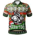 rabbitohs-rugby-christmas-polo-shirt-custom-xmas-rabbitohs-christmas-balls-snowflake-with-aboriginal-patterns-polo-shirt