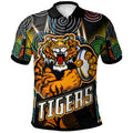 tigers-rugby-polo-shirt-custom-tiger-rugby-ball-aboriginal-art-vector-painting-personalised-player-and-number-polo-shirt