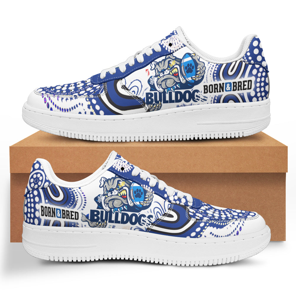 bulldogs-rugby-born-bred-low-top-sneakers-f1-indigenous-bulldogs-with-rugby-ball-and-aboriginal-patterns-low-top-sneakers