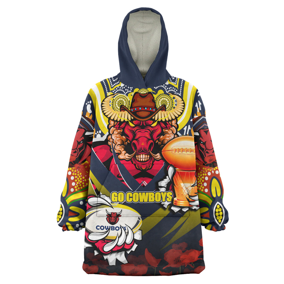 cowboys-premierships-rugby-snug-hoodie-custom-go-cowboys-champion-claw-scratch-aboriginal-culture-oodie-blanket