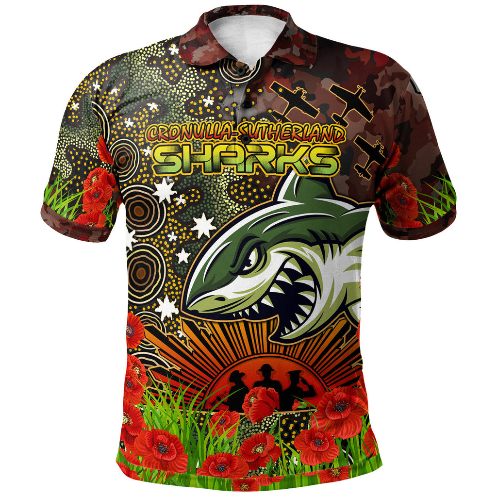 sharks-rugby-polo-shirt-custom-anzac-sharks-with-remembrance-poppy-and-indigenous-patterns-polo-shirt