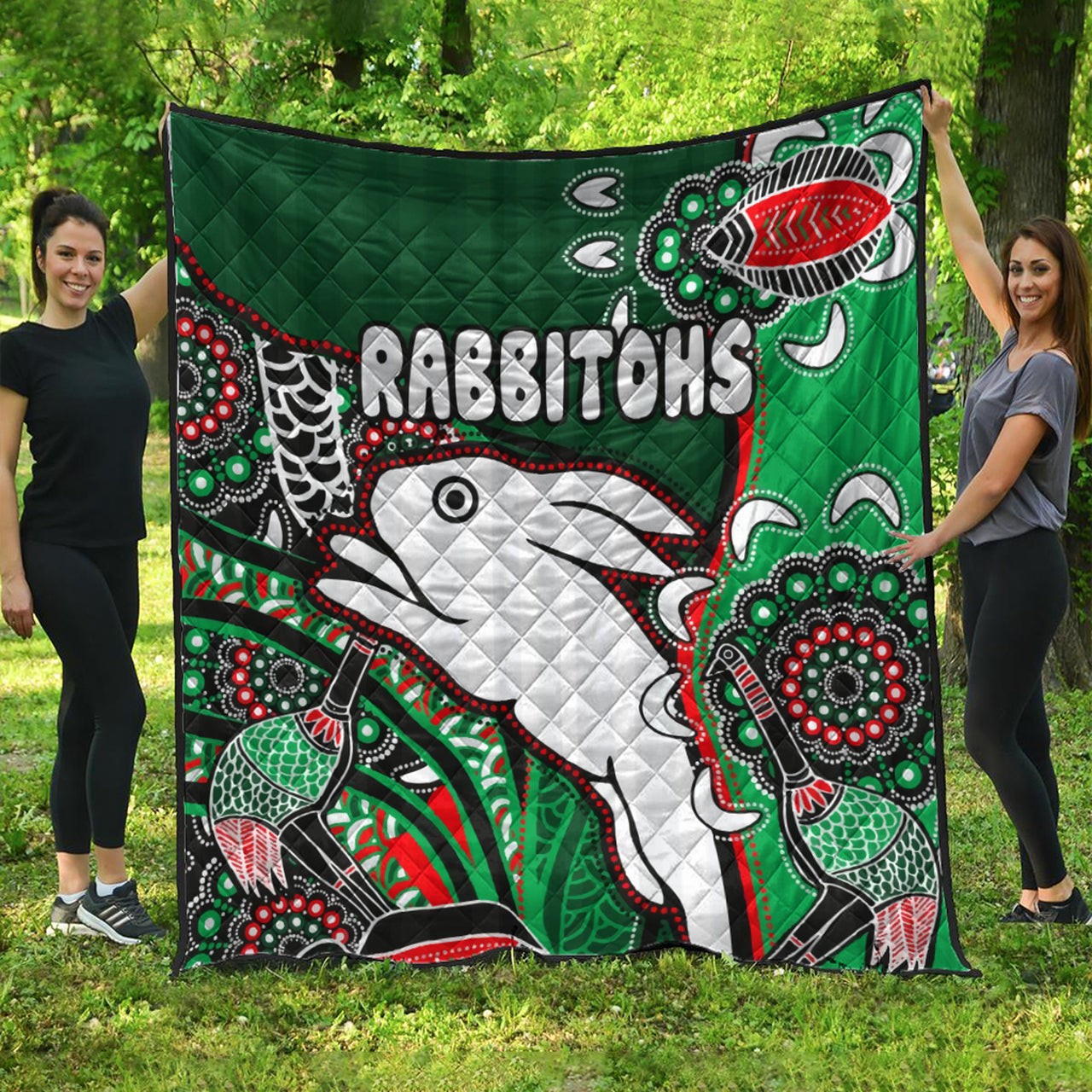 south-sydney-rabbitohs-rugby-custom-quilt-indigenous-dreaming-rabbitohs