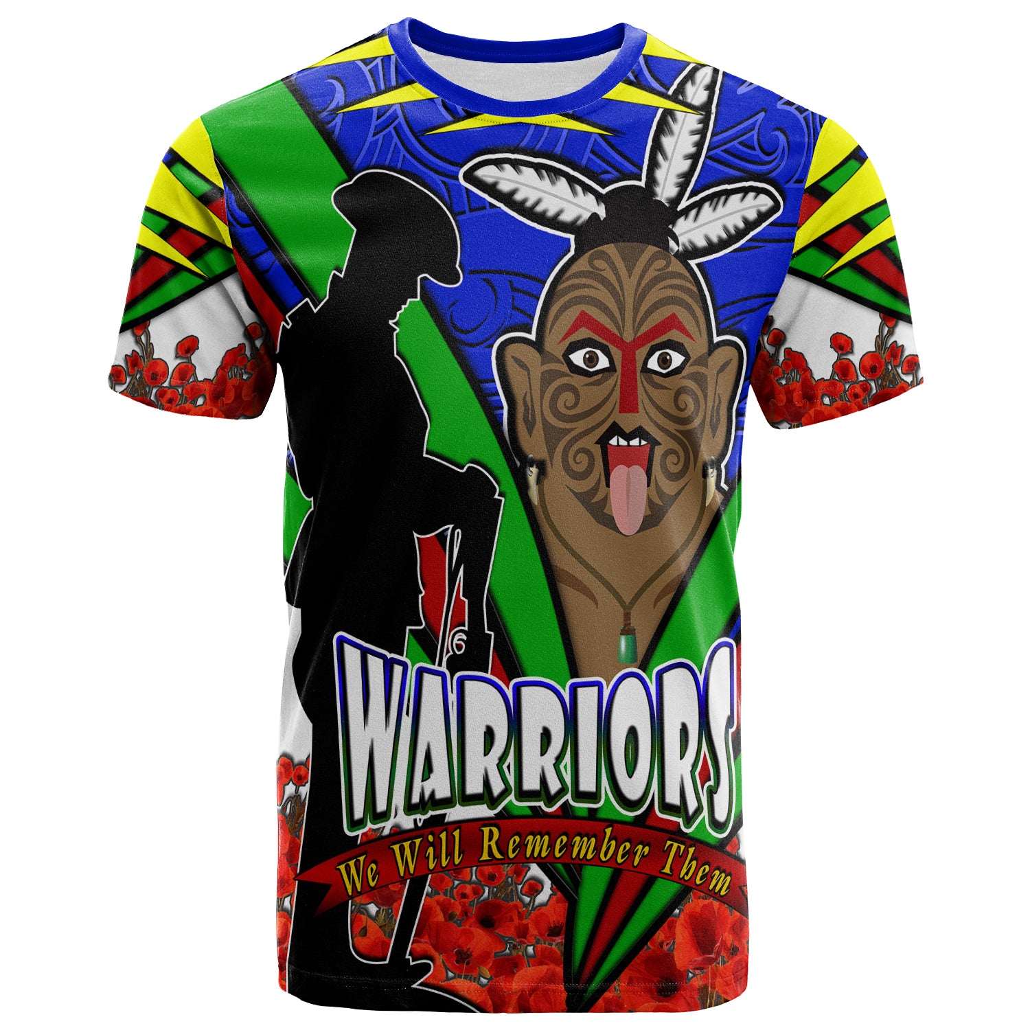 warriors-rugby-t-shirt-custom-warriors-we-will-remember-them-and-poppies-t-shirt