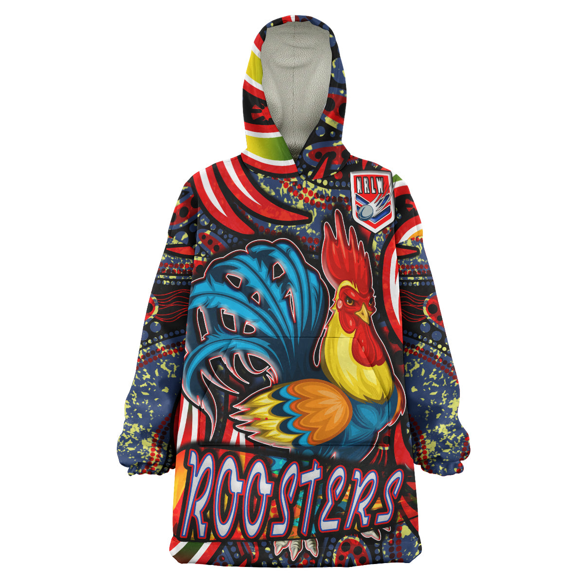 nrlw-roosters-rugby-snug-hoodie-custom-womens-rugby-league-with-aboriginal-style-player-and-number-oodie-blanket
