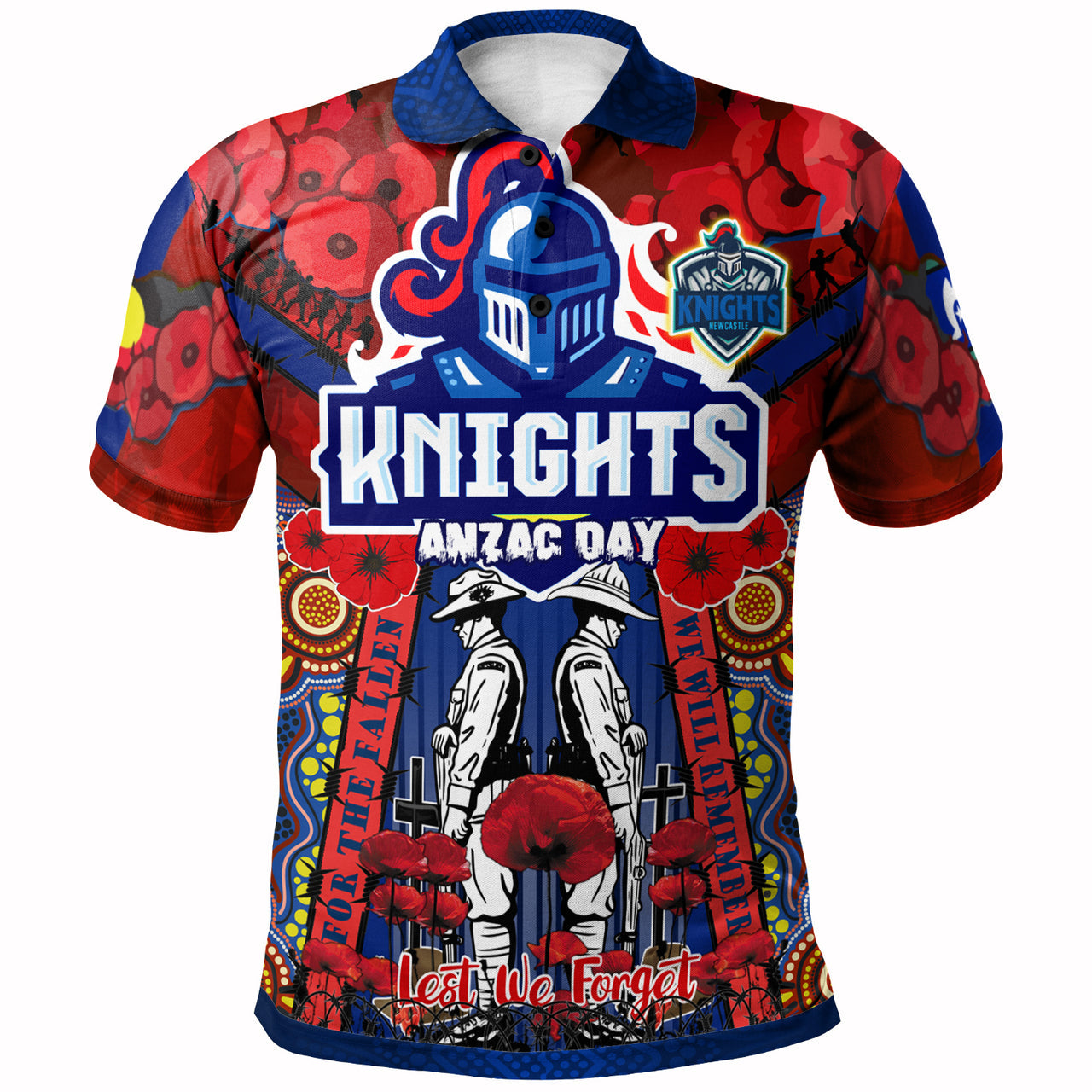 knights-rugby-anzac-custom-watercolour-polo-shirt-remembrance-indigenous-newcastle-knights-with-poppy-flower-home-and-away-1
