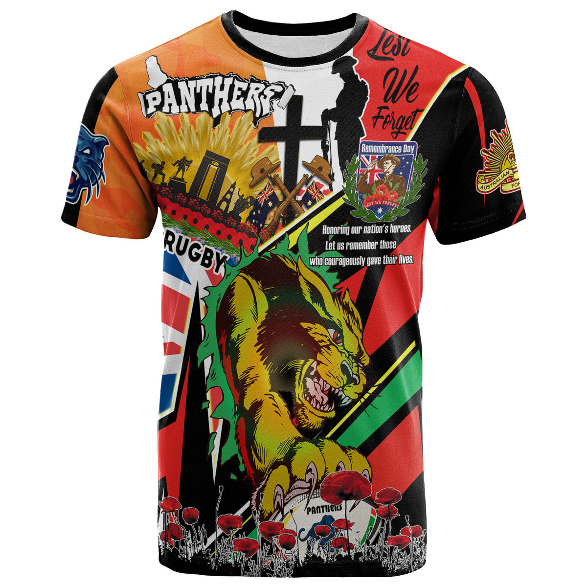 panthers-rugby-t-shirt-custom-remembrance-panthers-anzac-quote-with-poppy-and-rosemary-t-shirt