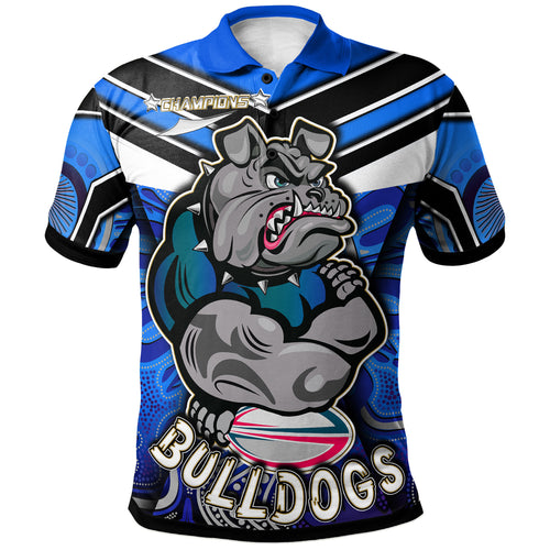 bulldogs-rugby-polo-shirt-custom-bulldog-rugby-ball-with-aboriginal-pattern-personalised-player-and-number-polo-shirt