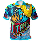 nrlw-titans-rugby-polo-shirt-custom-titans-womens-rugby-league-aboriginal-dot-painting-player-and-number-woman-polo-shirt