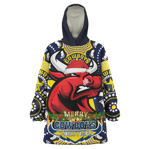 cowboys-rugby-christmas-custom-snug-hoodie-merry-christmas-north-queensland-cowboys-with-aboriginal-dot-art-painting-footprints-oodie-blanket