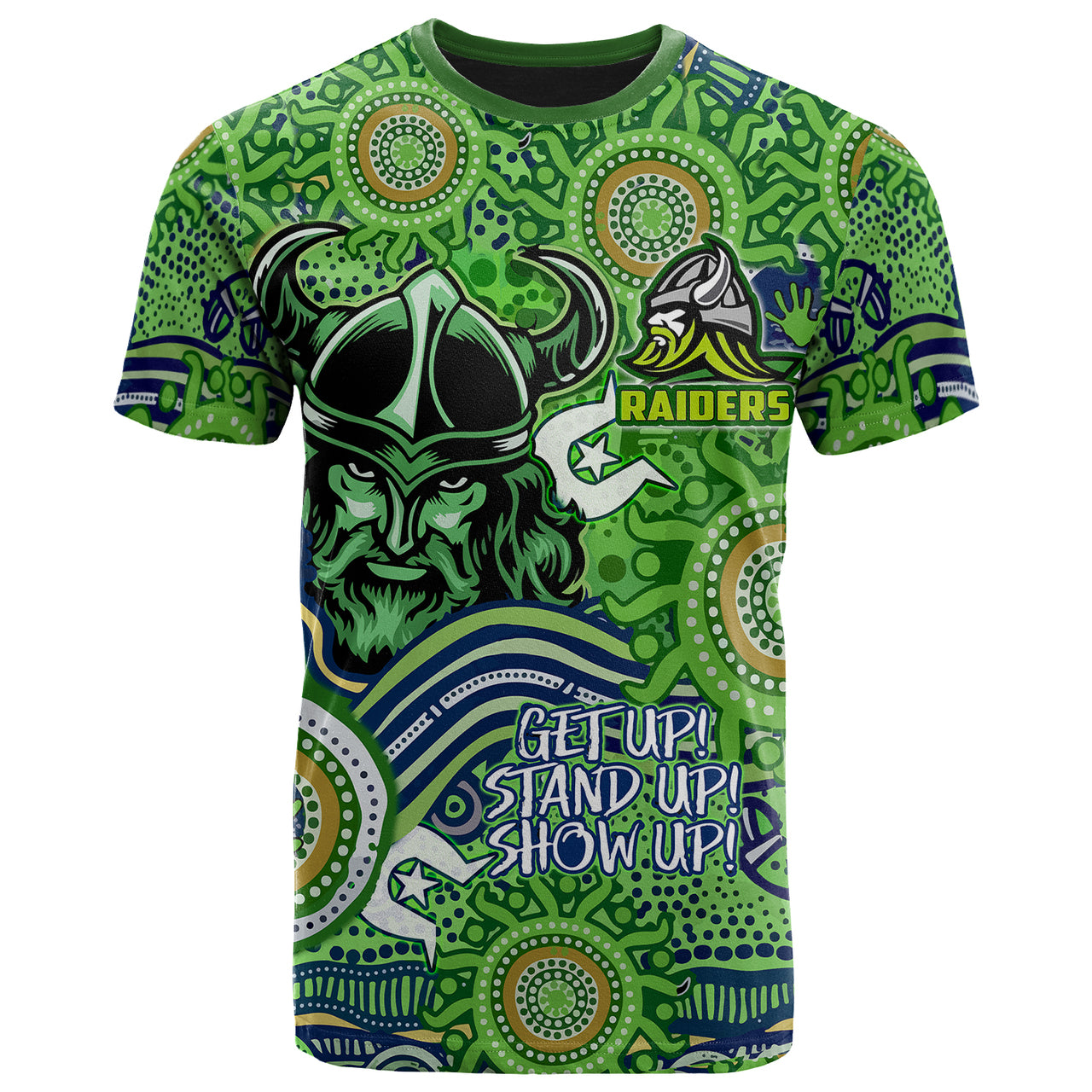 raiders-rugby-naidoc-week-watercolour-dot-painting-t-shirt-custom-canberra-raiders-getting-up-standing-up-showing-up