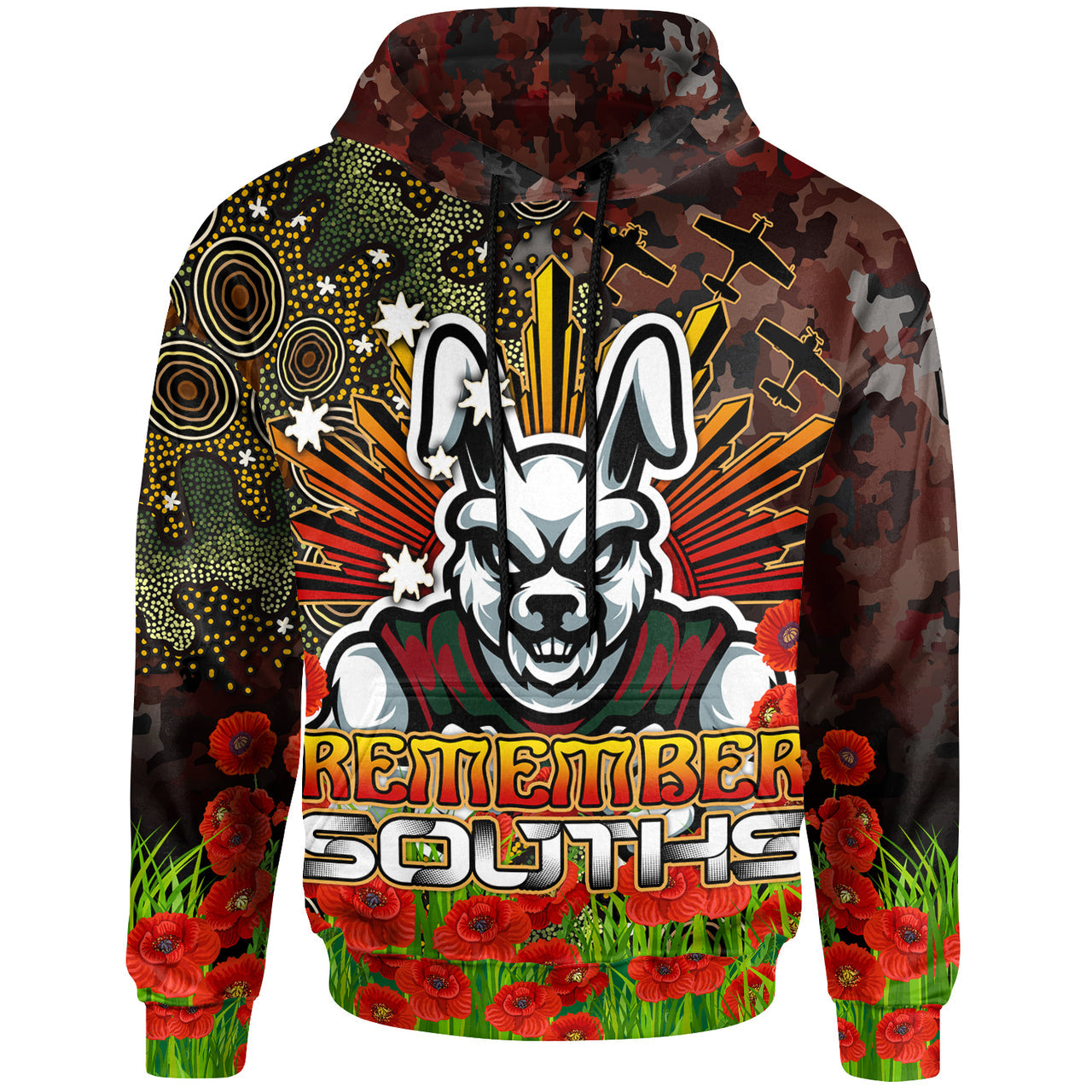 rabbitohs-rugby-hoodie-anzac-souths-with-remembrance-poppy-and-indigenous-patterns-hoodie