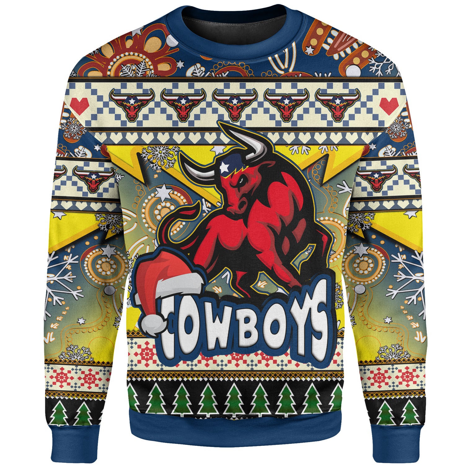 cowboys-rugby-christmas-sweatshirt-custom-xmas-cowboys-christmas-balls-snowflake-with-aboriginal-patterns-sweatshirt