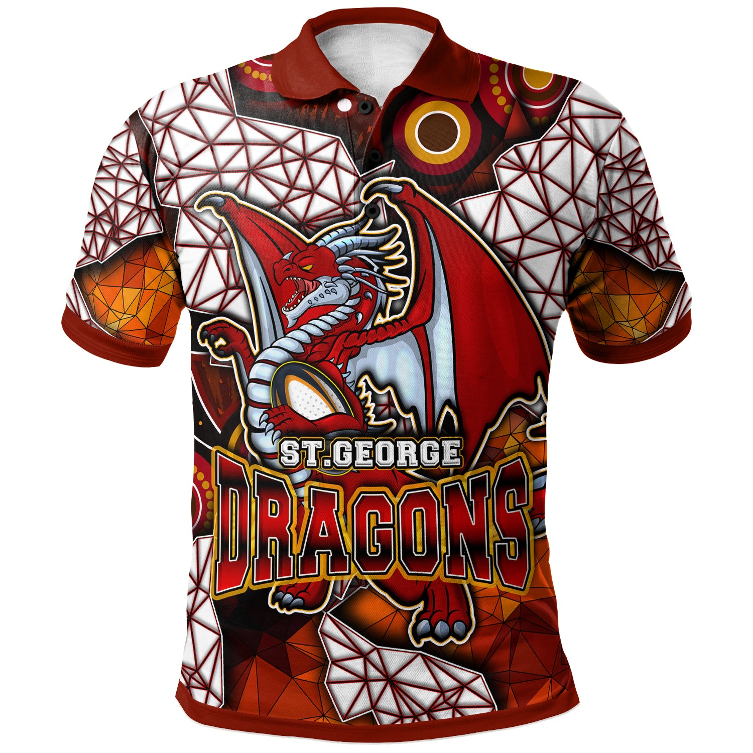 st-george-rugby-polo-shirt-custom-dragon-fire-rugby-with-aboriginal-art-personalised-player-and-number-polo-shirt