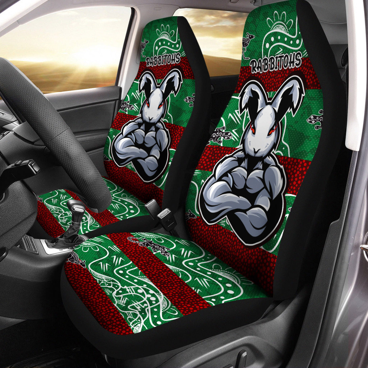 rabbitohs-rugby-car-seat-covers-custom-indigenous-super-rabbitohs-car-seat-covers