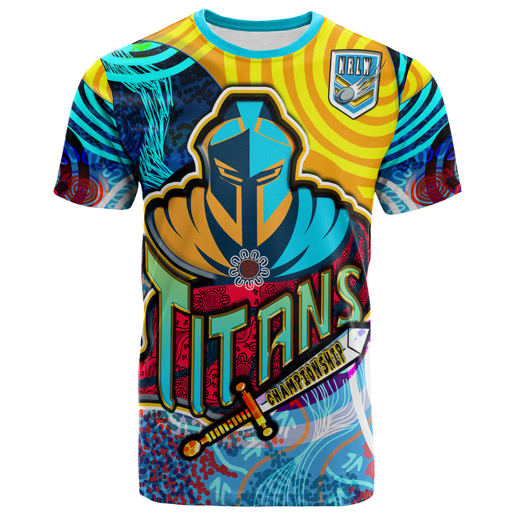 nrlw-titans-rugby-t-shirt-custom-titans-womens-rugby-league-aboriginal-dot-painting-player-and-number-woman-t-shirt