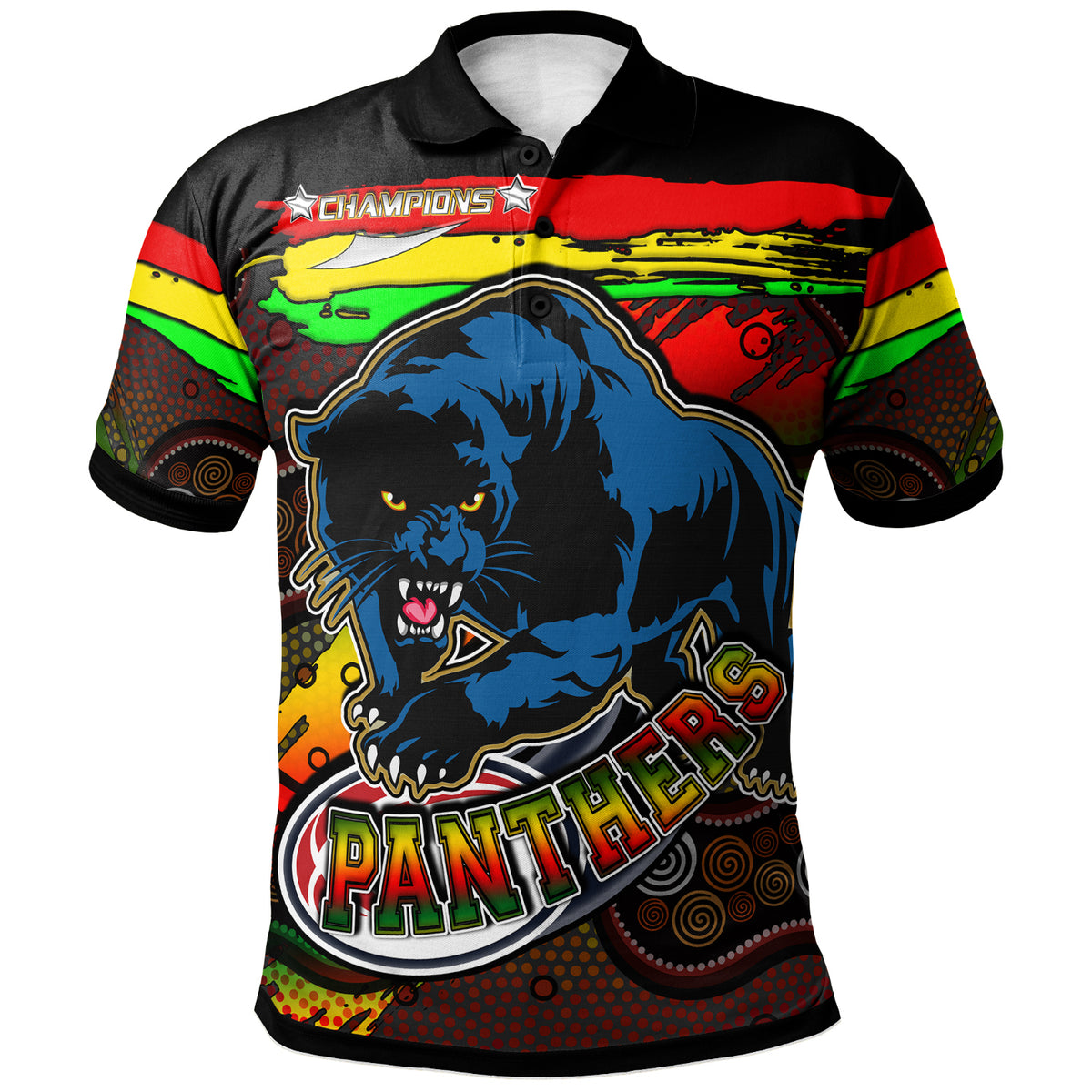 panthers-rugby-polo-shirt-custom-panther-with-aboriginal-style-of-dot-painting-personalised-player-and-number-polo-shirt
