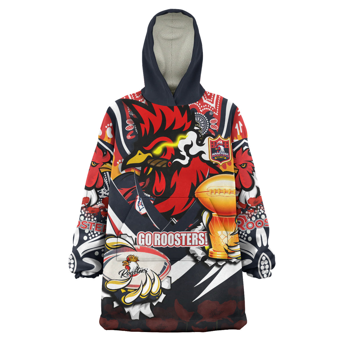 roosters-premierships-rugby-snug-hoodie-custom-go-roosters-super-champion-claw-scratch-aboriginal-culture-oodie-blanket
