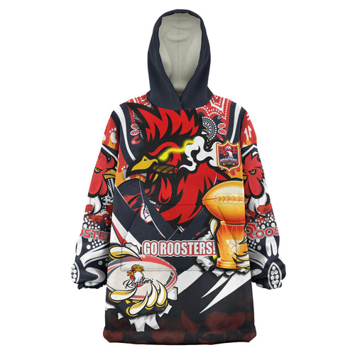 roosters-premierships-rugby-snug-hoodie-custom-go-roosters-super-champion-claw-scratch-aboriginal-culture-oodie-blanket