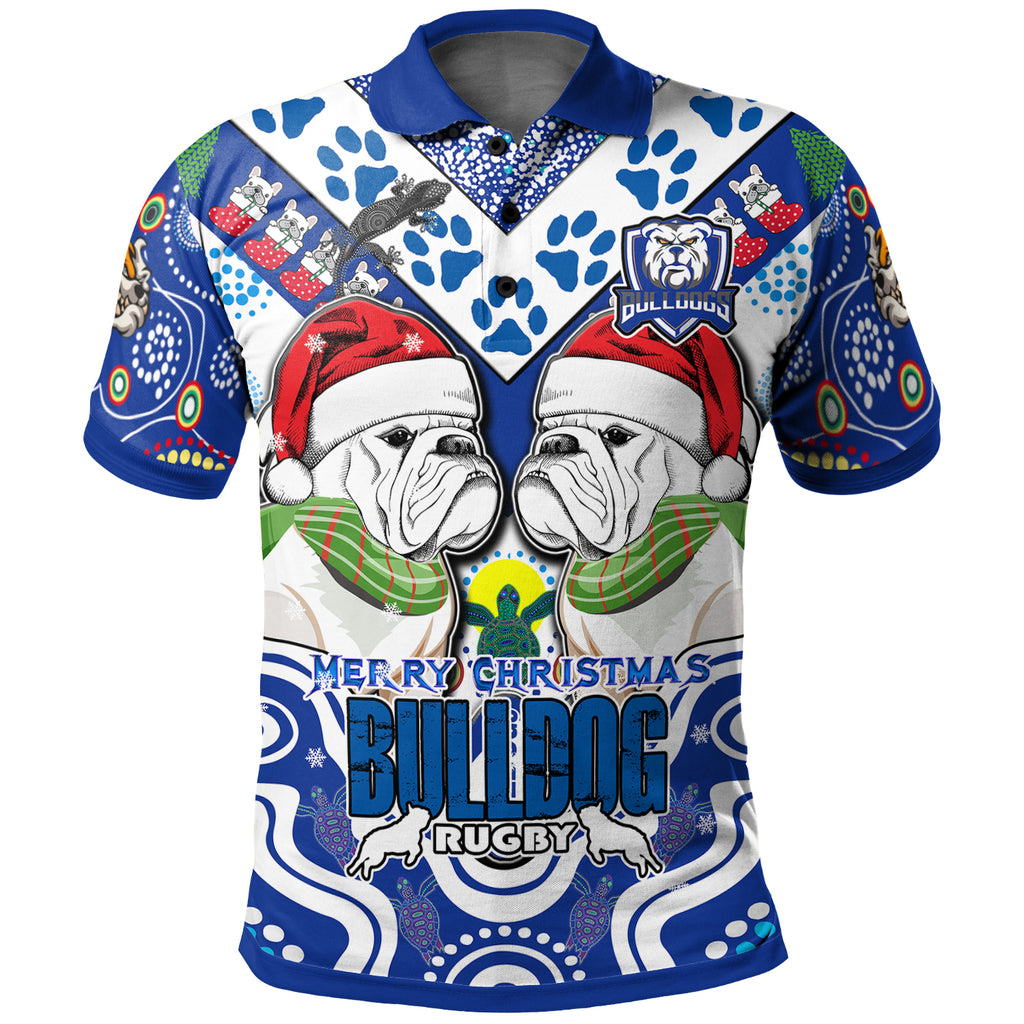 bulldogs-rugby-christmas-polo-shirt-custom-merry-bulldogs-christmas-indigenous-polo-shirt