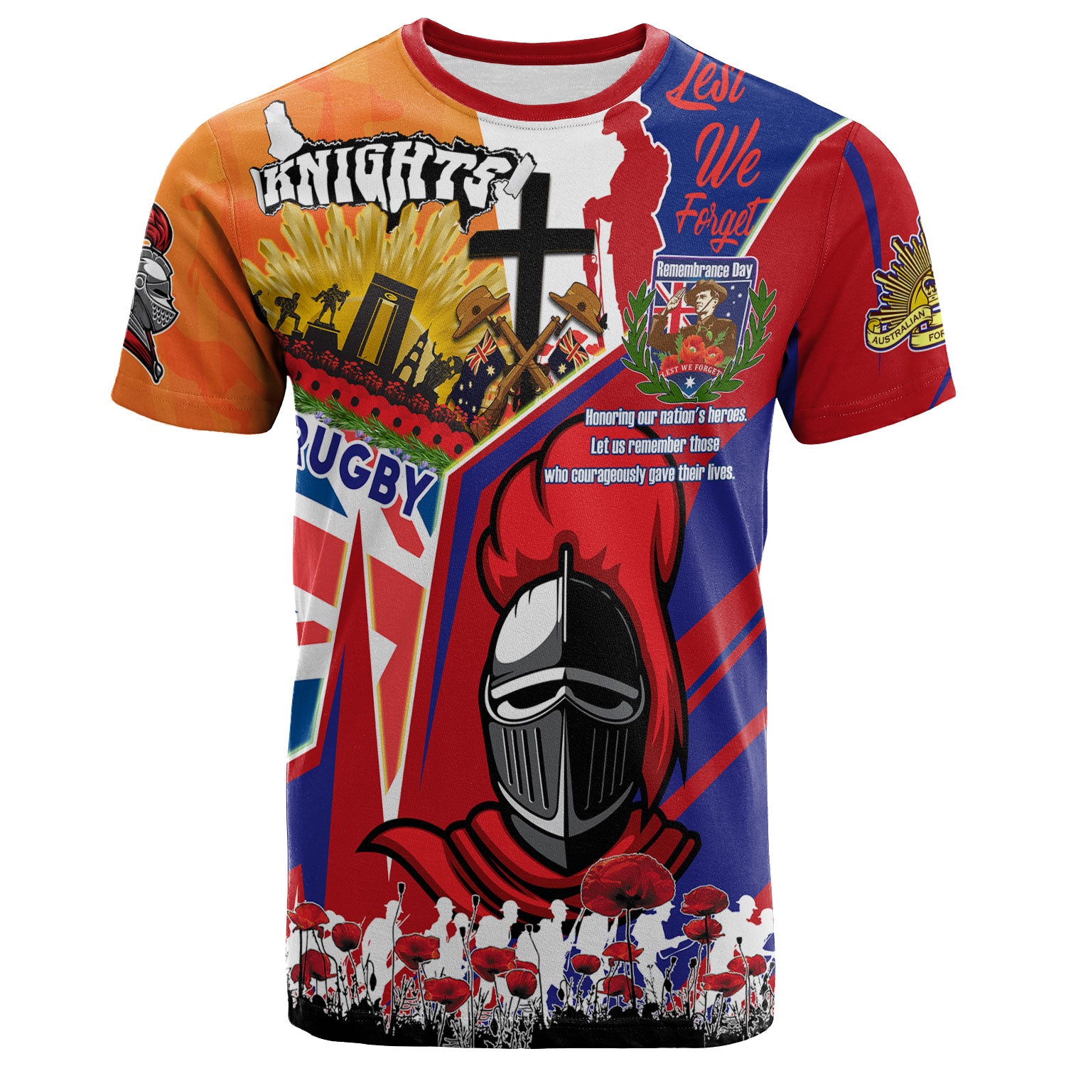 knights-rugby-t-shirt-custom-remembrance-knights-anzac-quote-with-poppy-and-rosemary-t-shirt
