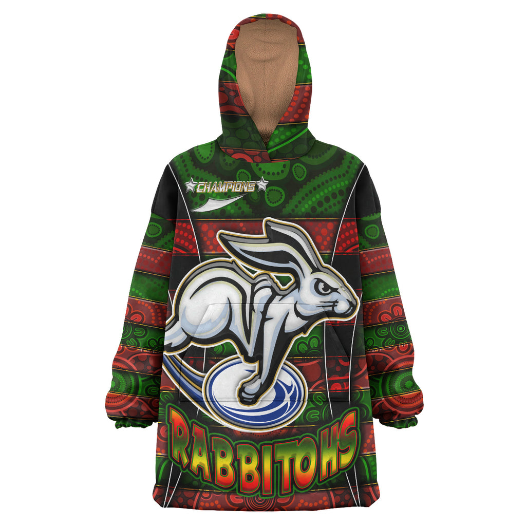 rabbitohs-rugby-snug-hoodie-custom-rabbit-aboriginal-style-pattern-personalised-player-and-number-oodie-blanket