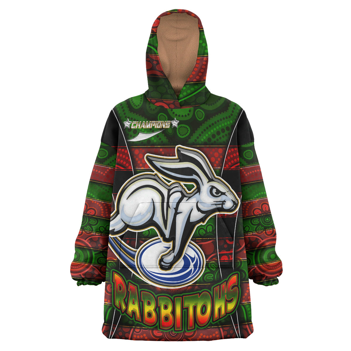 rabbitohs-rugby-snug-hoodie-custom-rabbit-aboriginal-style-pattern-personalised-player-and-number-oodie-blanket