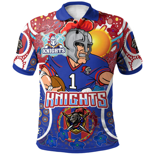 knights-rugby-polo-shirt-custom-indigenous-newcastle-knights-mascot-with-aboriginal-art-personalised-player-and-number-polo-shirt