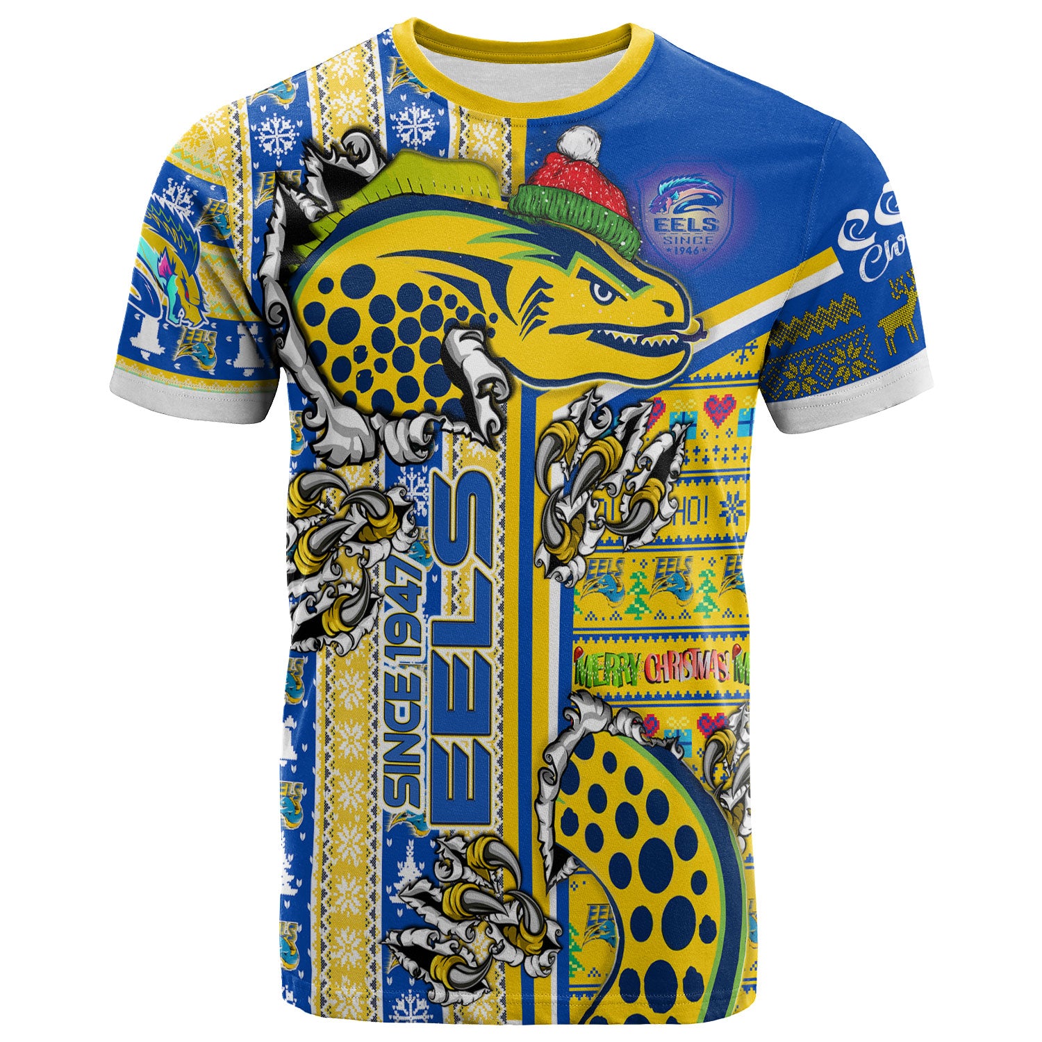 eels-rugby-christmas-t-shirt-custom-scratch-super-eels-snowflakes-personalized-name-and-number-t-shirt