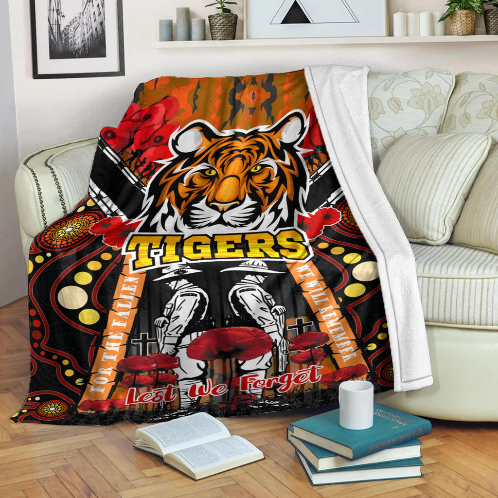 tigers-rugby-anzac-day-watercolour-blanket-custom-remembrance-west-tigers-with-poppy-flower