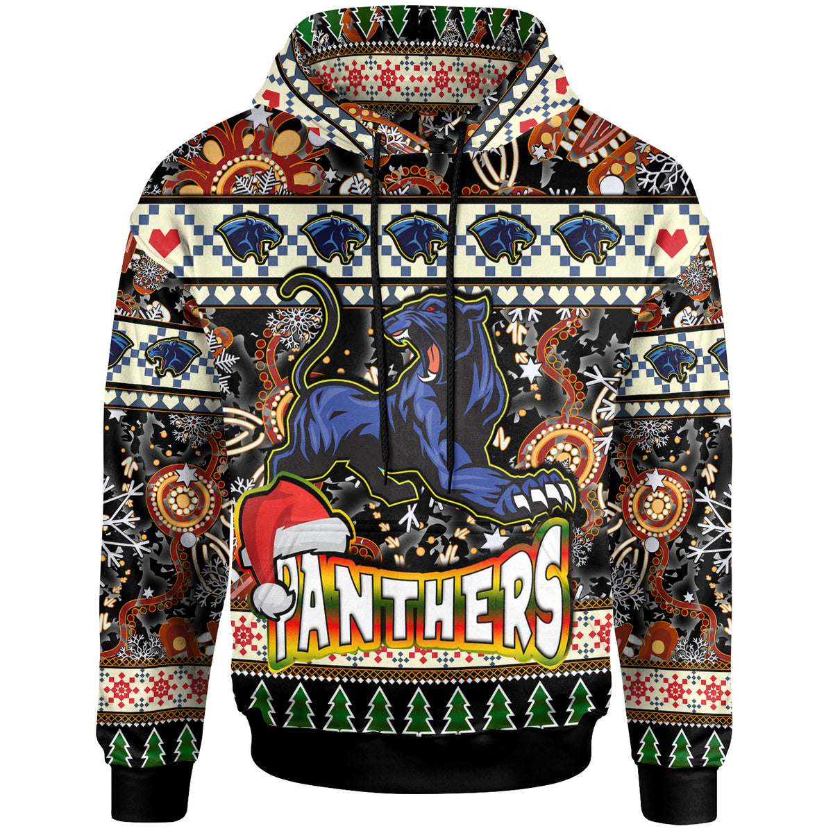 panthers-rugby-christmas-hoodie-custom-xmas-panthers-christmas-balls-snowflake-with-aboriginal-patterns-hoodie