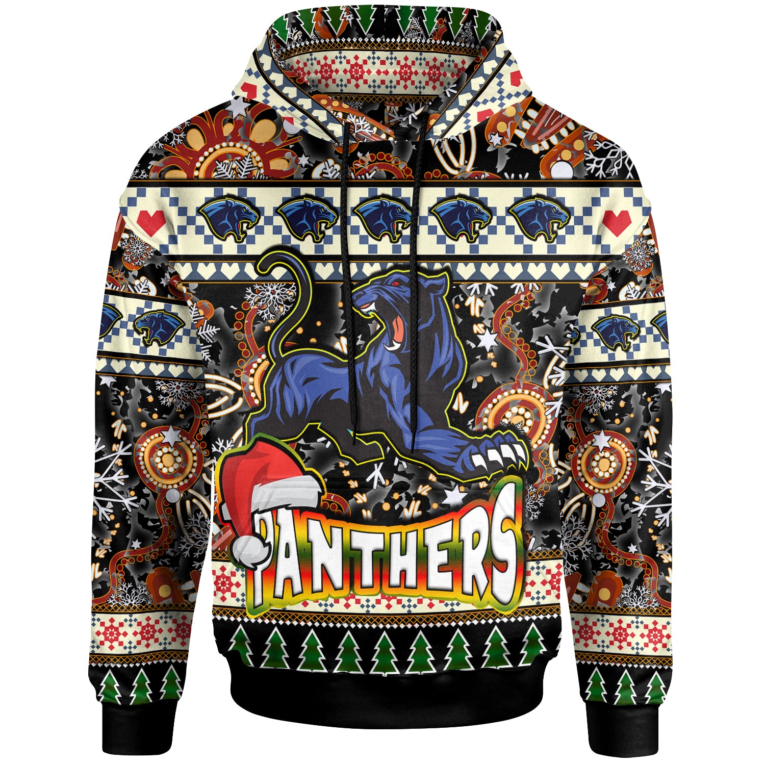 panthers-rugby-christmas-hoodie-custom-xmas-panthers-christmas-balls-snowflake-with-aboriginal-patterns-hoodie